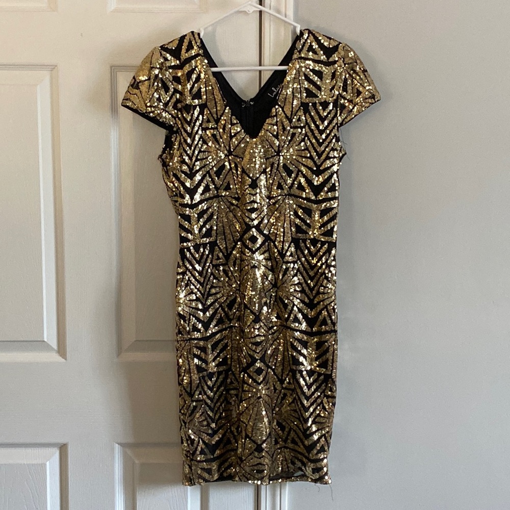 Lulu's Black and Gold Sequin Mini Dress